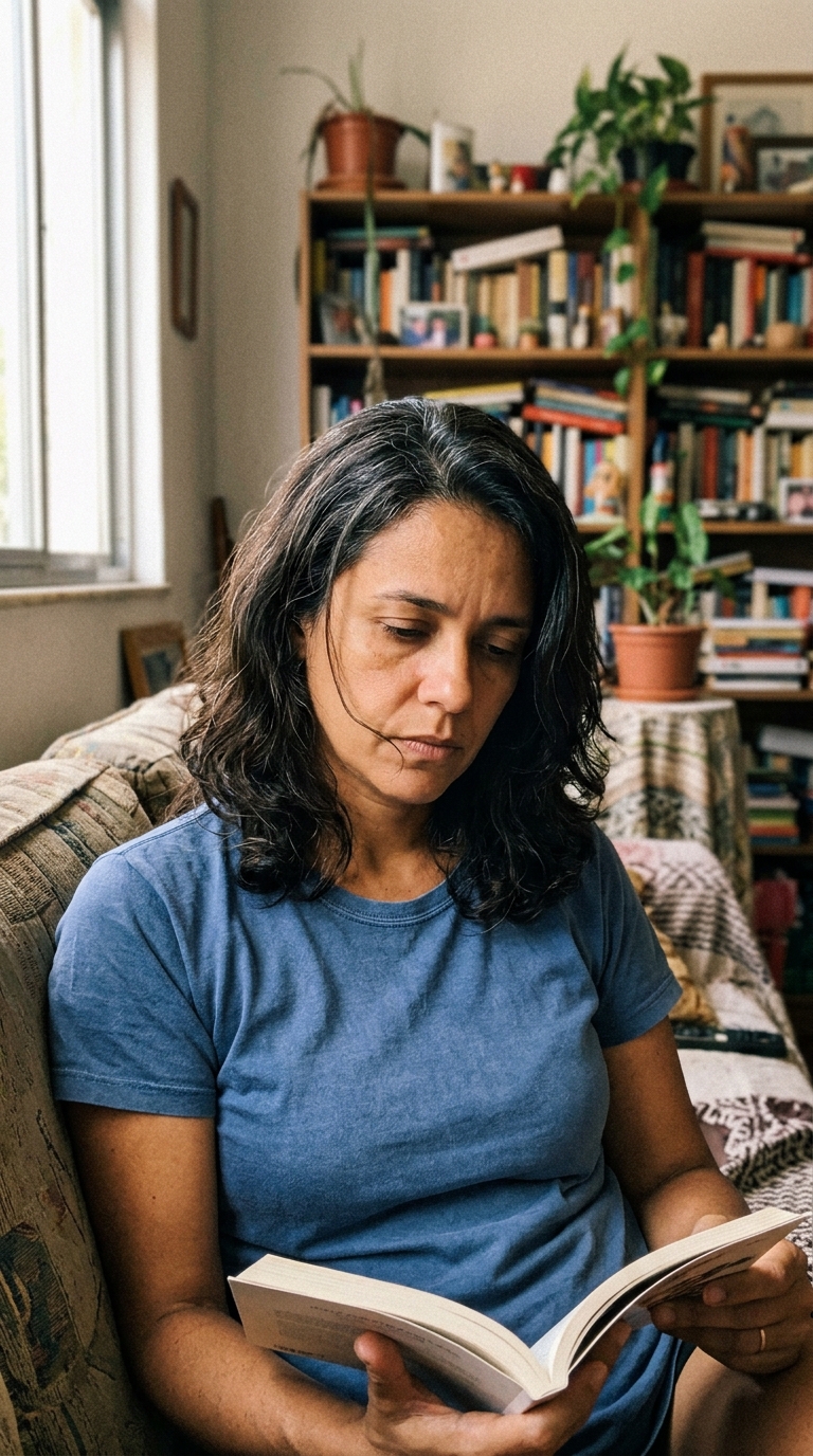 Mulher 44 anos exausta — fadiga e névoa mental causadas pela deficiência funcional de B12