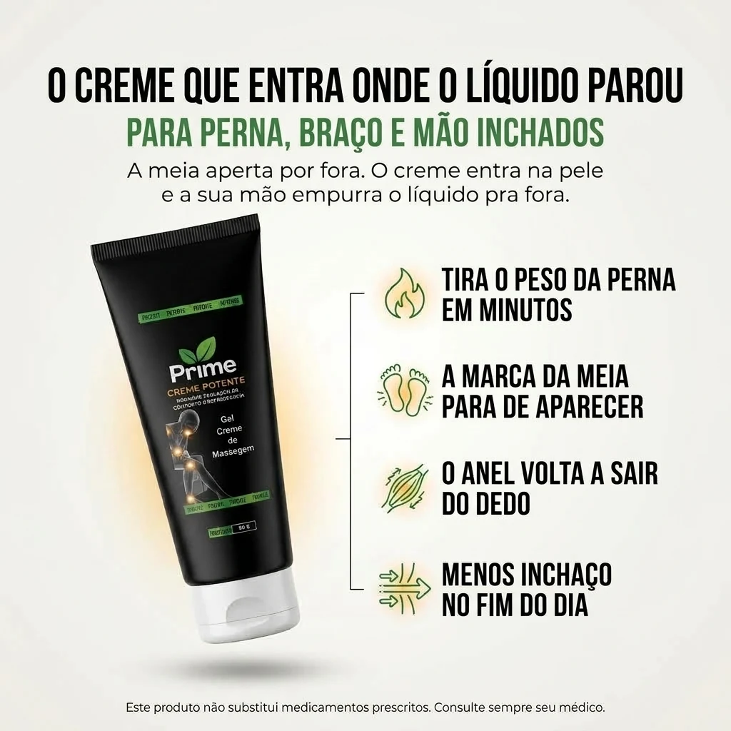 O creme que entra onde o líquido parou: perna, braço e mão