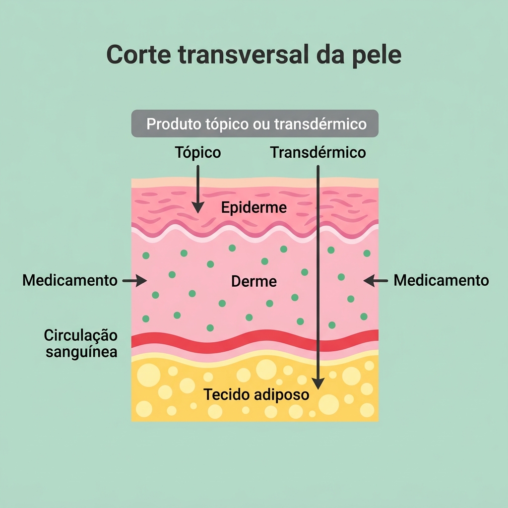Corte transversal da pele — penetração tópica e transdérmica
