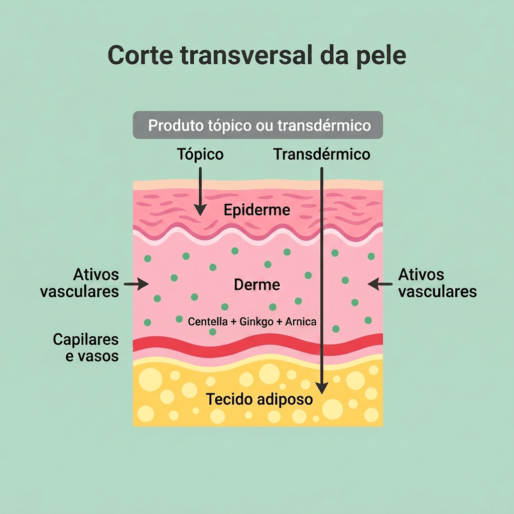 Penetração transdérmica dos ativos nas camadas da pele
