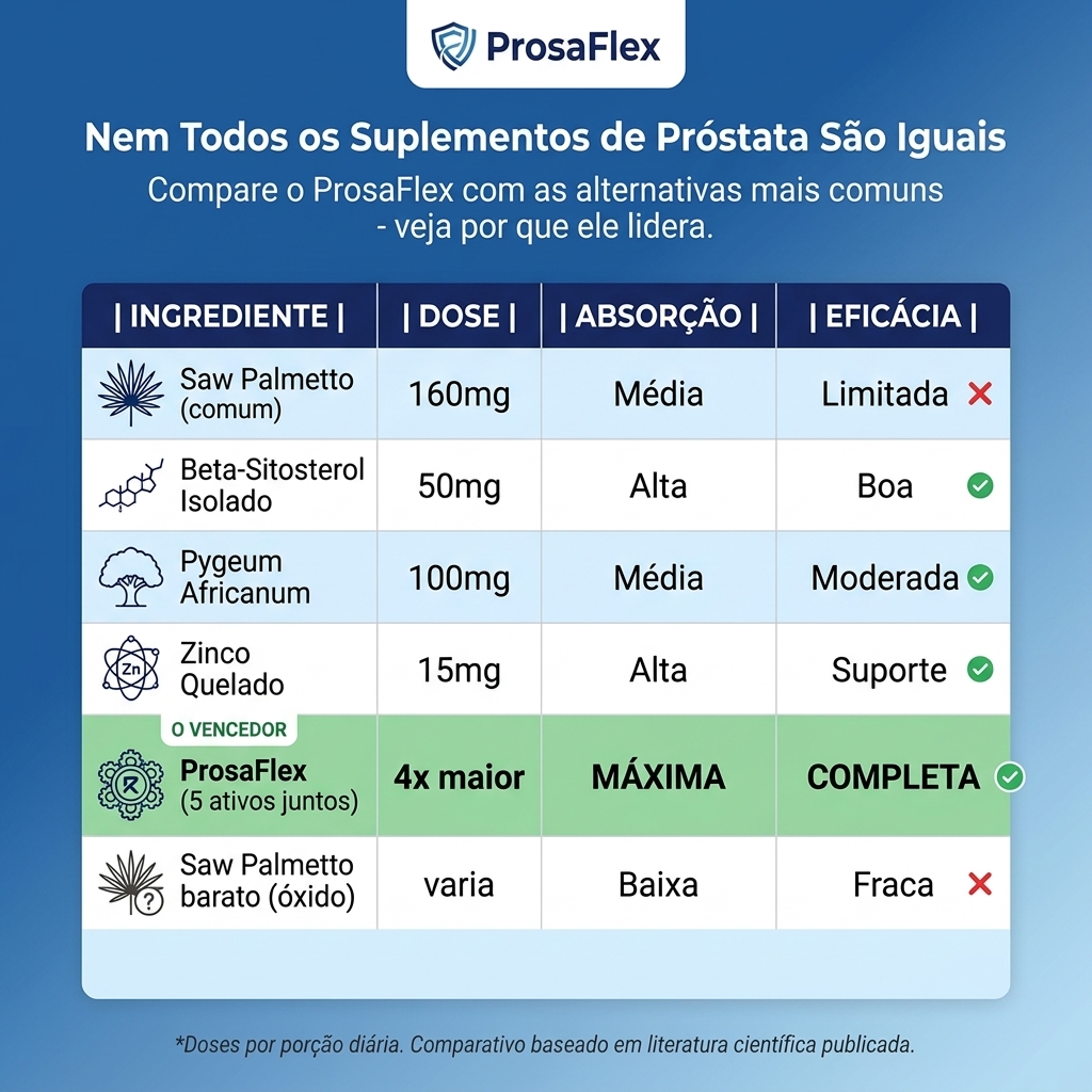 Tabela comparativa de ingredientes para próstata